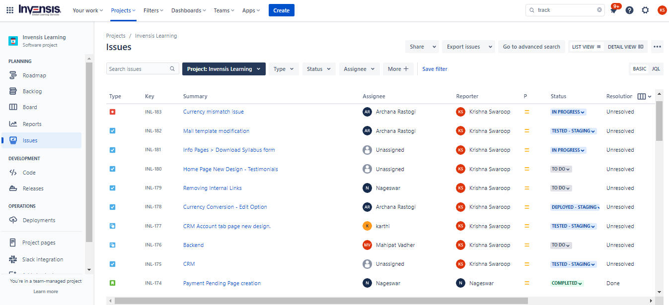 The above image represents the status of the projects created in the JIRA tool.